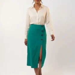 Emerald Button Front Midi Skirt