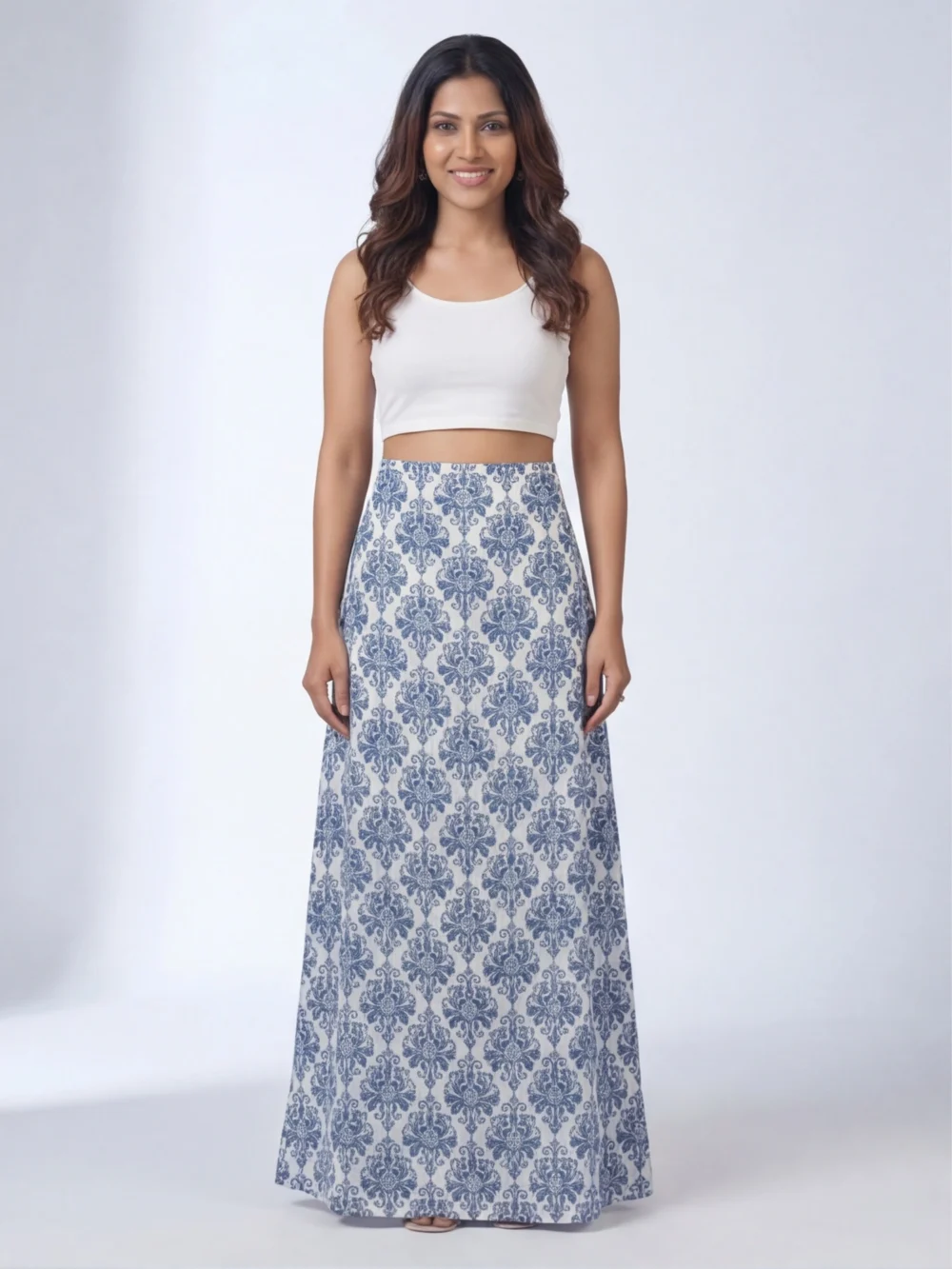 Indigo Damask Maxi Skirt