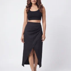Midnight Ruched Wrap Midi Skirt