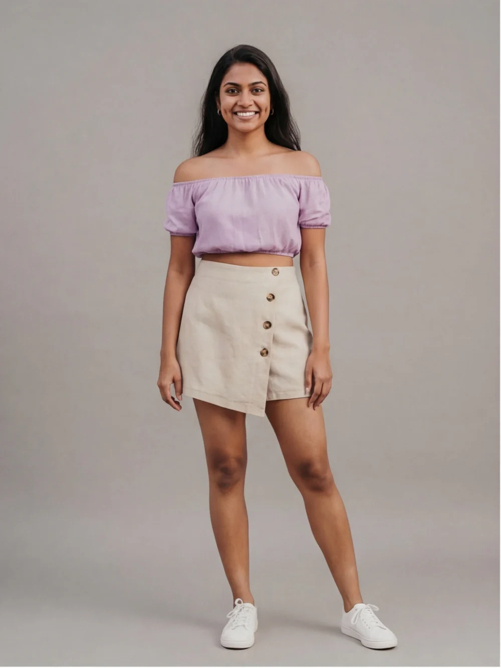 Oat Linen Button Skort