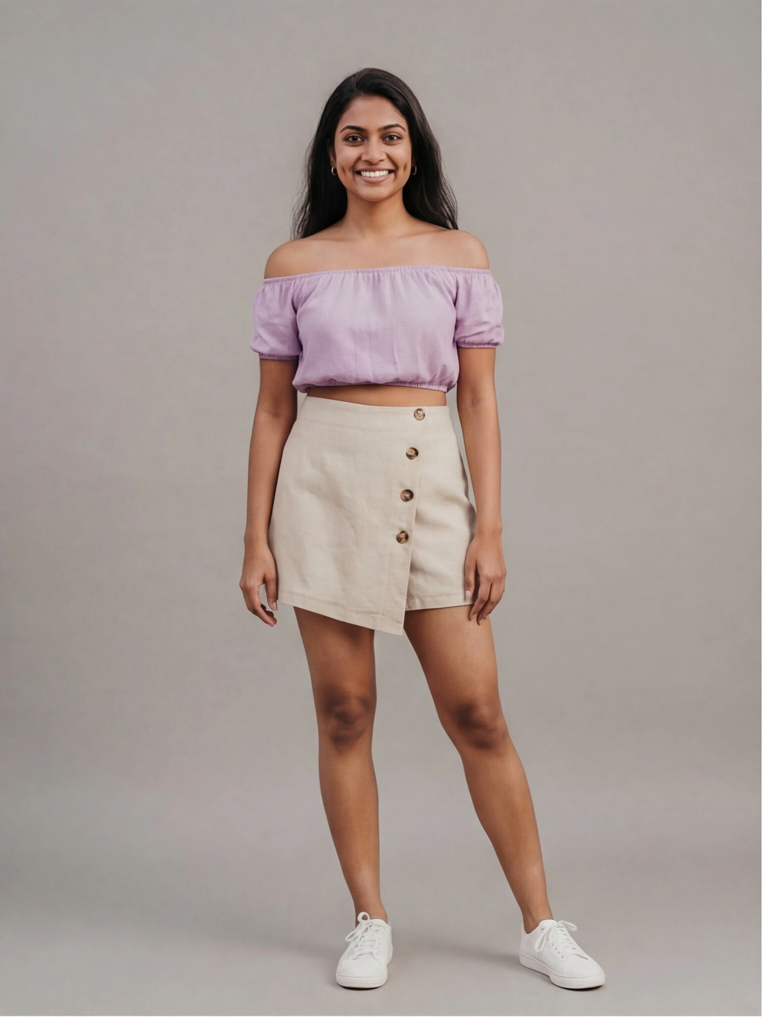 Oat Linen Button Skort