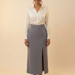 Slate Tailored Slit Midi Skirt