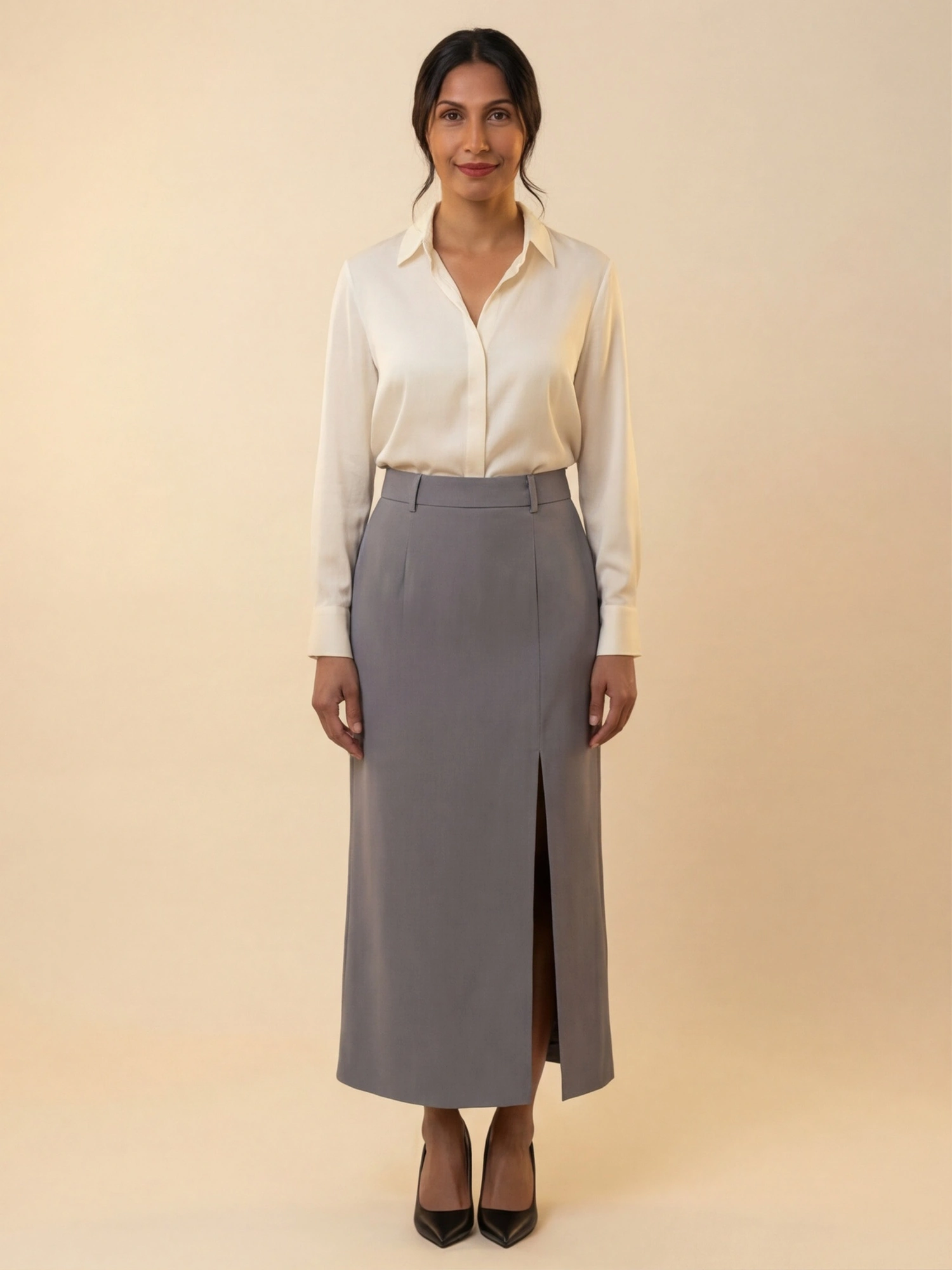 Slate Tailored Slit Midi Skirt