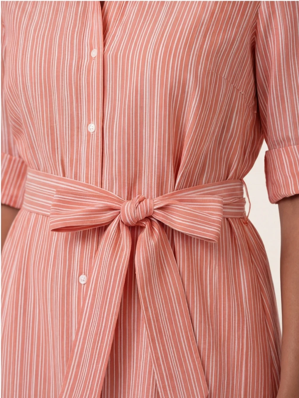 Striped Belted Shirt Midi Dress