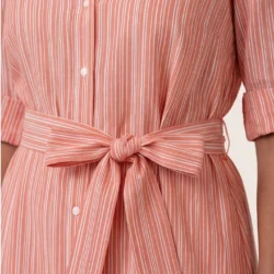Striped Belted Shirt Midi Dress